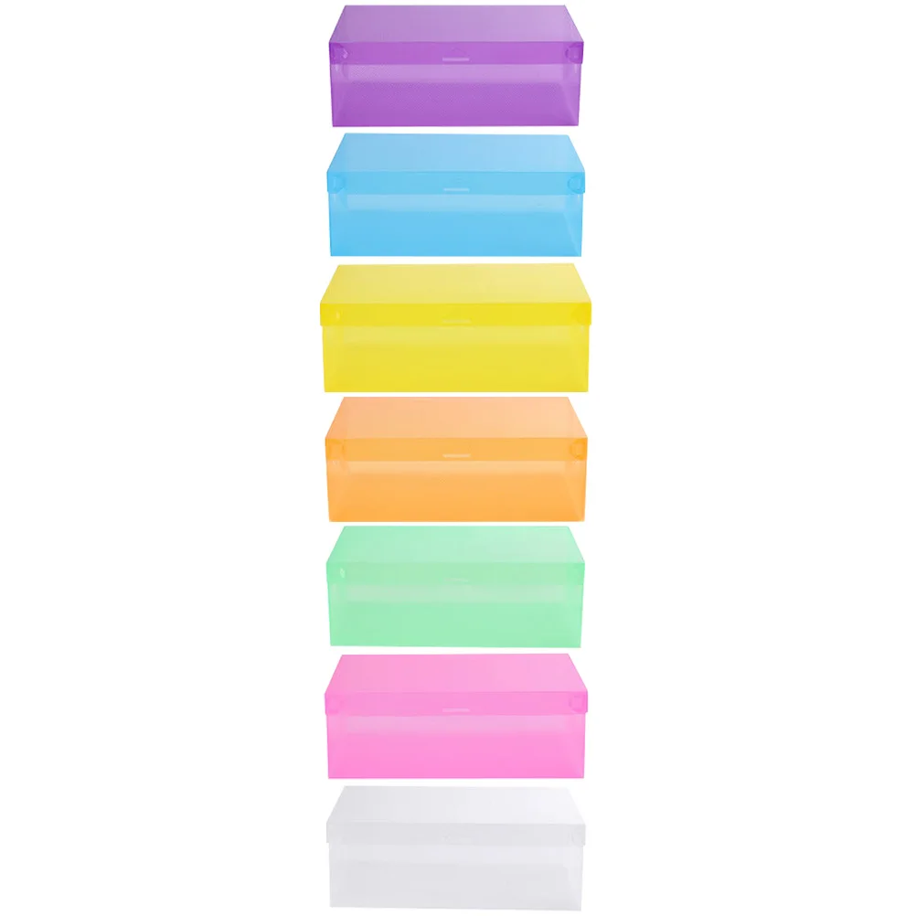 

7 Pcs Shoe Box Storage Organizer 27.5x18x9.5cm Colored Foldable Stackable Transparent PP Material Shoes Sneakers Boxes Bin