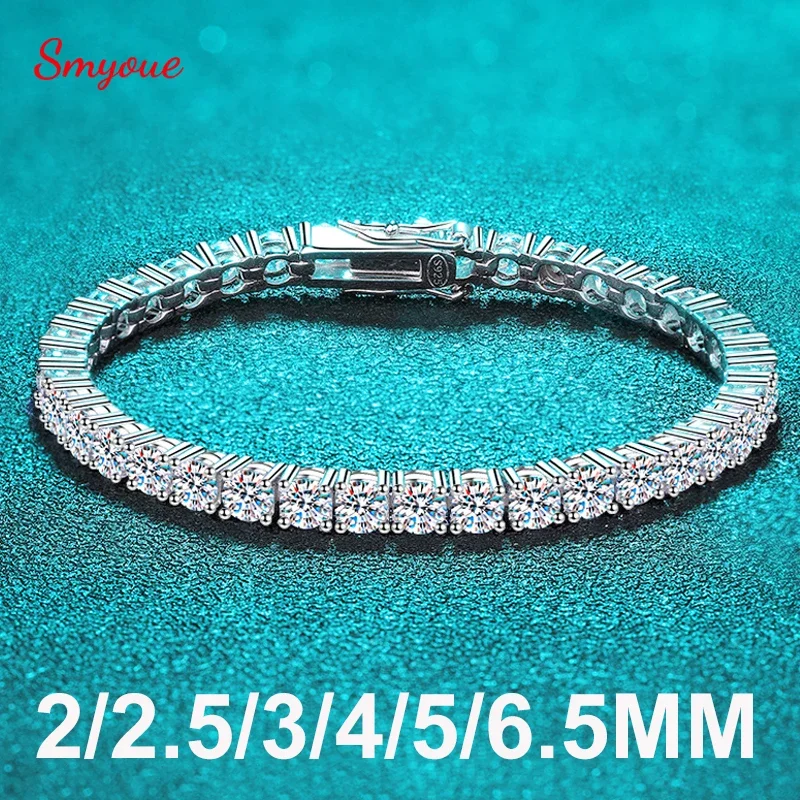 smyoue pulseira de tenis de moissanite real 265 mm para mulheres presente de natal banhado a platina 100 prata esterlina 925 joias de casamento 01