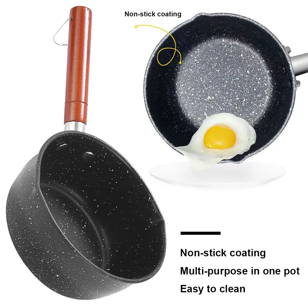 Nonstick Sauce Span Medical Stone Omelette Pan Long Handle Mini Soup Pot with Lid Instant Noodle Pot Universal for Home Kitchen