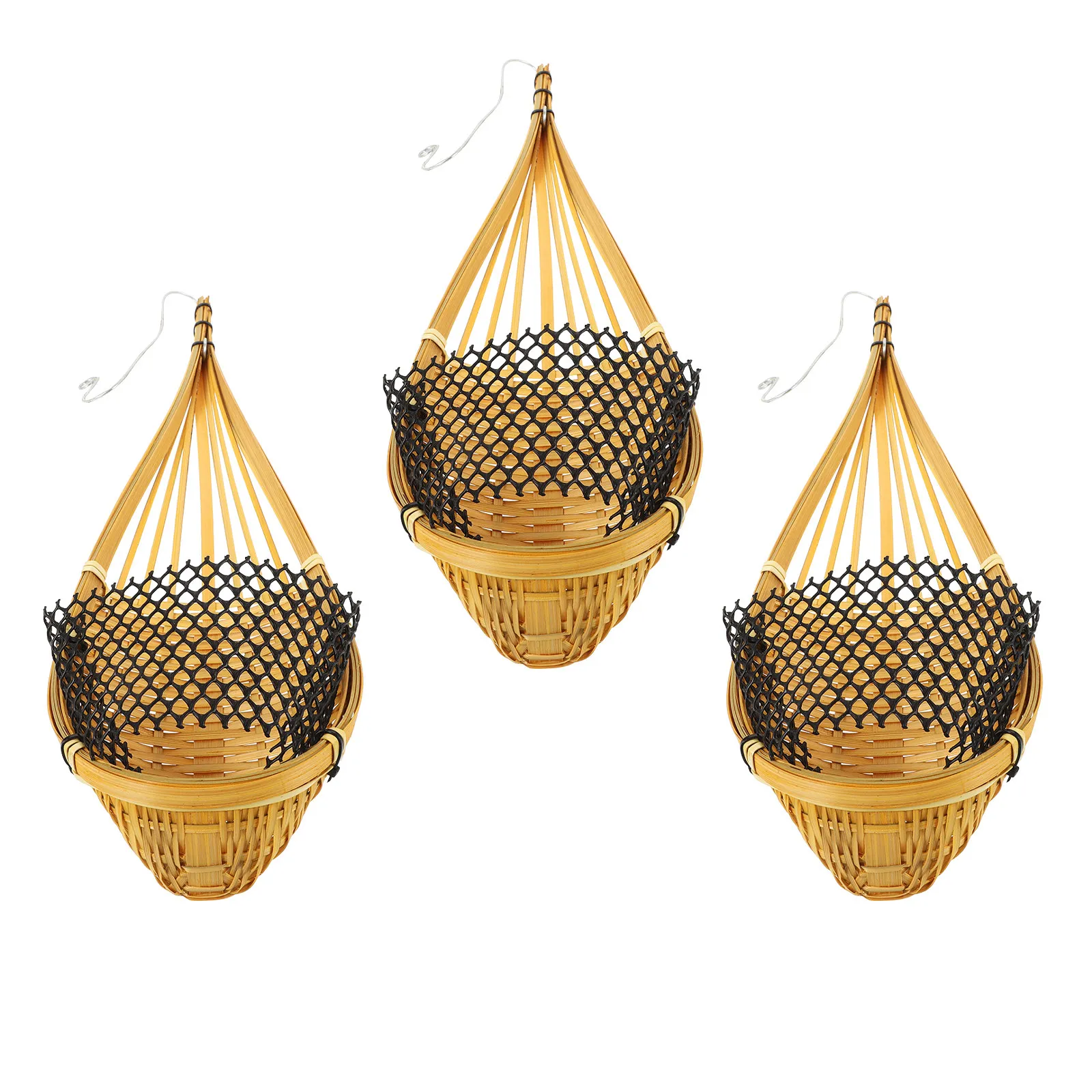 3 Pcs Basket for Flower Arranging Hanging Chain Plant Hanger Bamboo Weave Woven Pots Wall Balcony Hook
