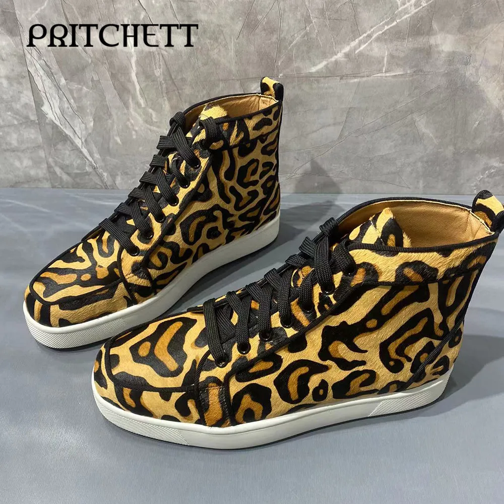 Fashion Leopard Print Sneakers Round Toe Slip-On Ankle Casual Shoes Personality Large Size Trendy Comfortable Men's Shoes