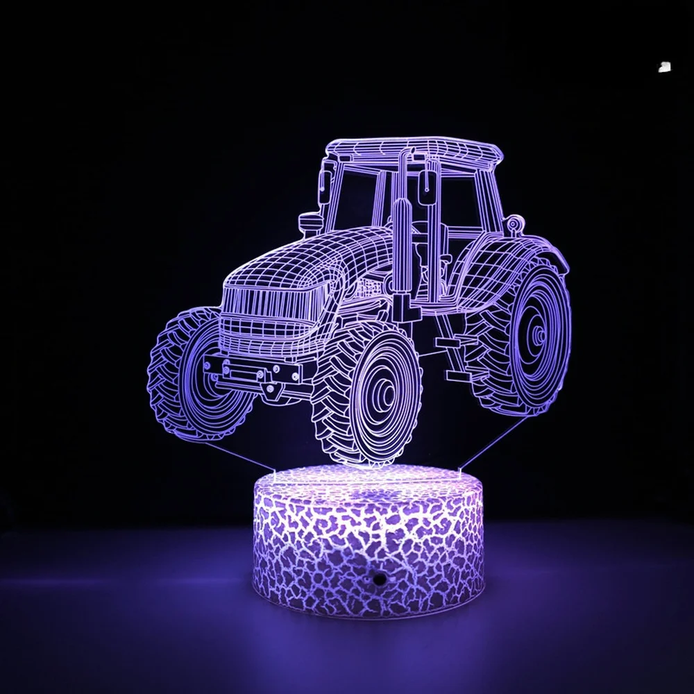 Tractor 3D Illusion Lamp LED Night Light 7 Color Changing Acrylic USB Table Desk Lamps Bedroom Decoration Gifts for Boys Kids