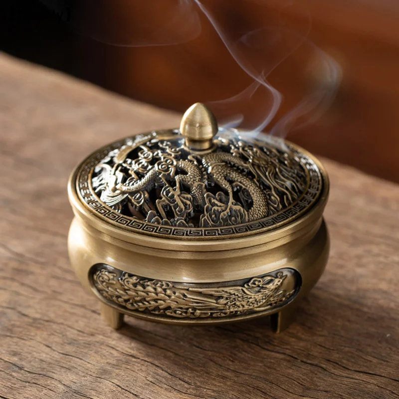 Pure Copper Antique Three-legged Aromatherapy Stove Household Indoor Pan Incense Wire Incense Burner Tea Ceremony Decora〔Nest〕
