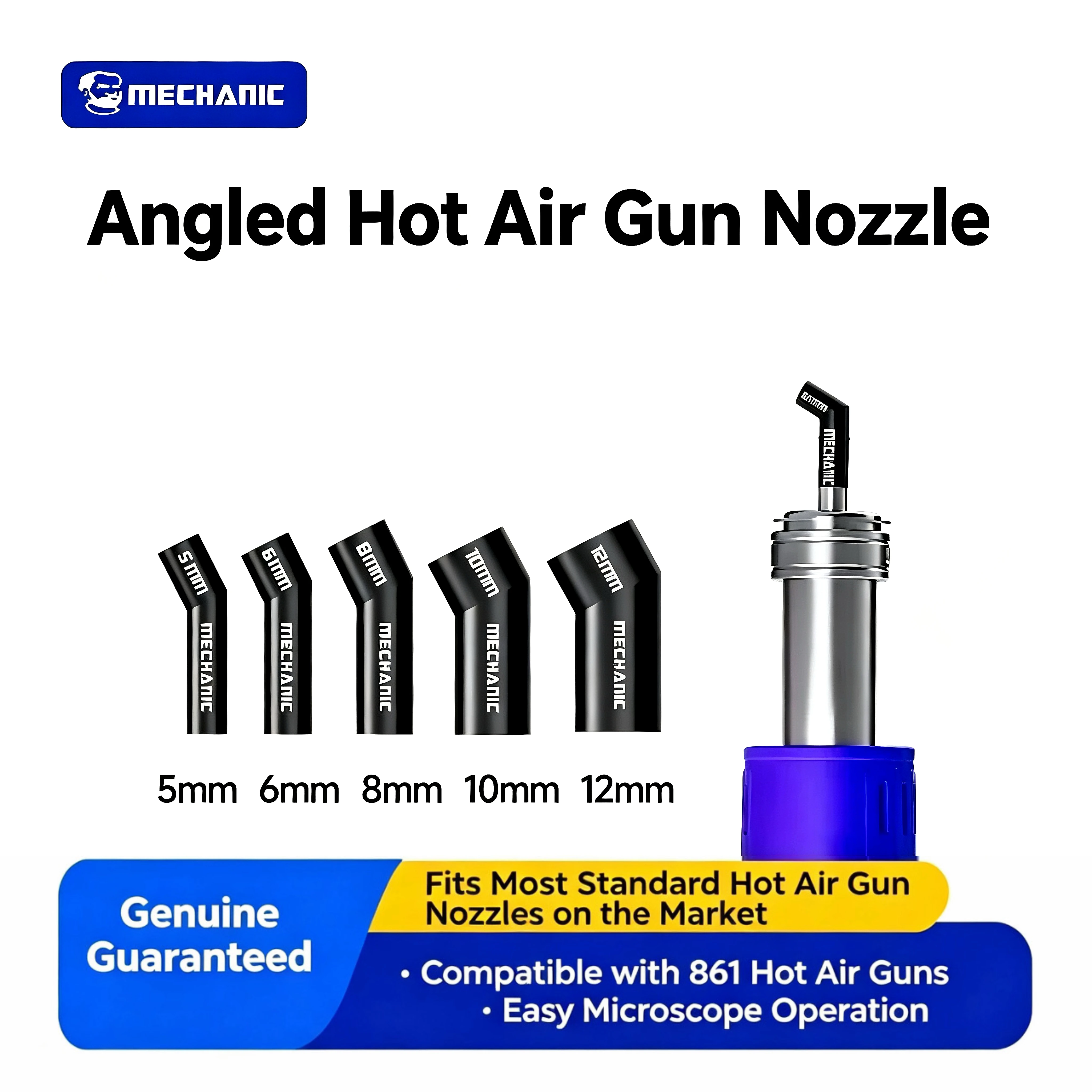 Mechanic 861 Diagonal Air Gun Nozzle 9 Models Heat-Resistant No Air Leakage Compatible With Multiple Air Guns For Pcb Soldering
