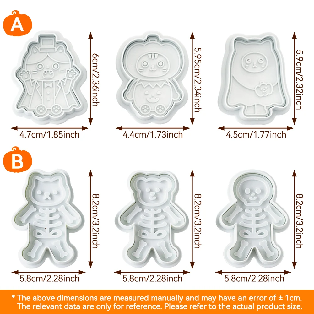 3Pcs DIY Halloween Cookie Cutters Set Skeleton Cookie Mold 3D Biscuit Mold Embossed Stamps Halloween Party Cake Decorating Tool