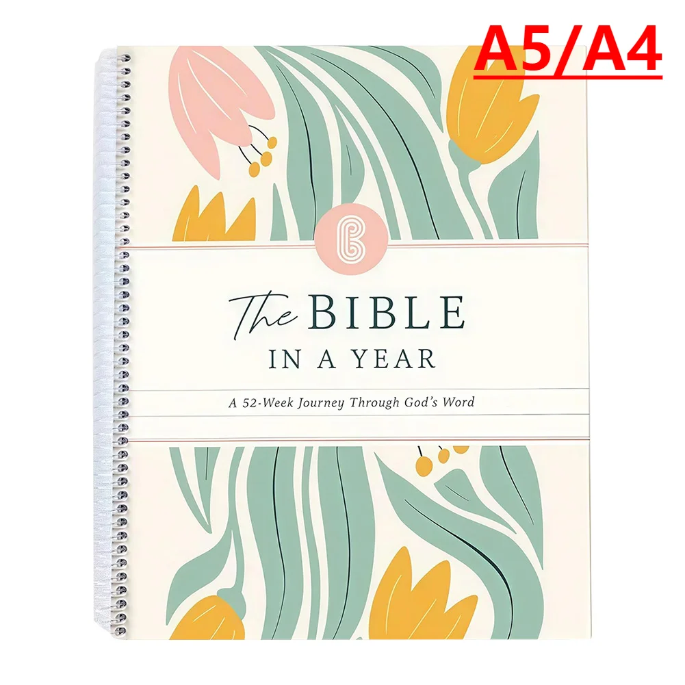 

The Bible in A Year, 52-Week Study Guide Book for Daily Bible Study Notebook, Spiral Bible Study Guide Womens Bible Study Plan