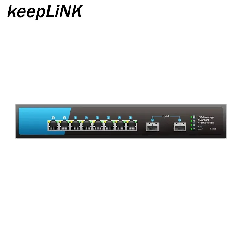 10-ports enterprise managed switch full gigabit 8 copper with 2 sfp uplink L2 & L3 switching built-in power 2
