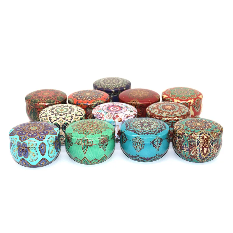 Tin can D65 ethnic style scented candle jar round flower tea candy metal packaging iron box pear paste candy tin can