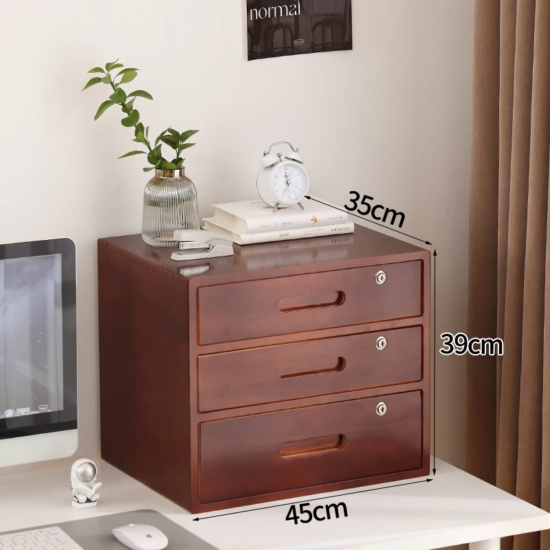 ‌Solid Wood Drawer Storage,Office Desk Cabinet with 3 Compartments,Eco-Friendly Organizer,Multi-Layer Utility Box‌