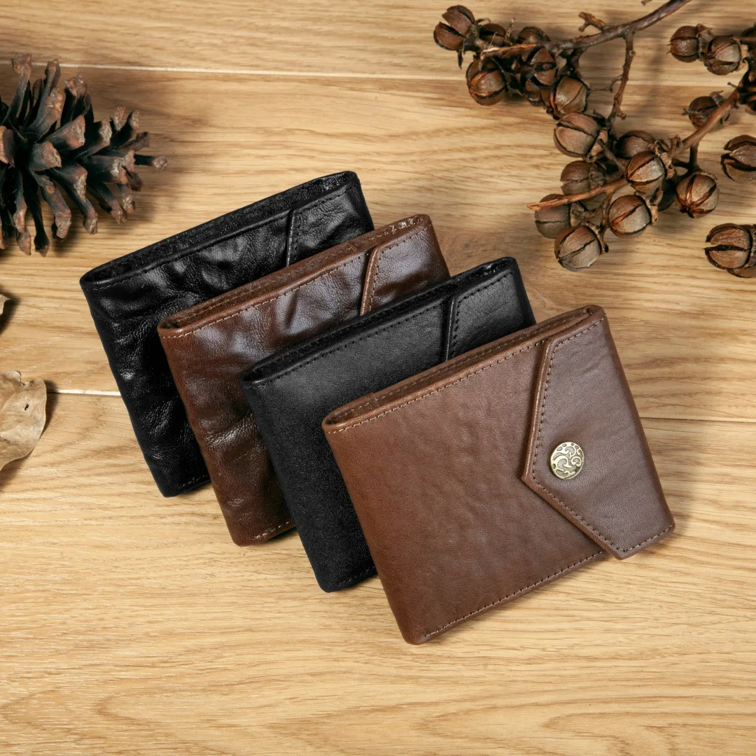 Men's Vintage Tri-Fold Envelope Wallet | Short Horizontal Top Grain Leather Billfold | European Retro Genuine Leather Money Hold