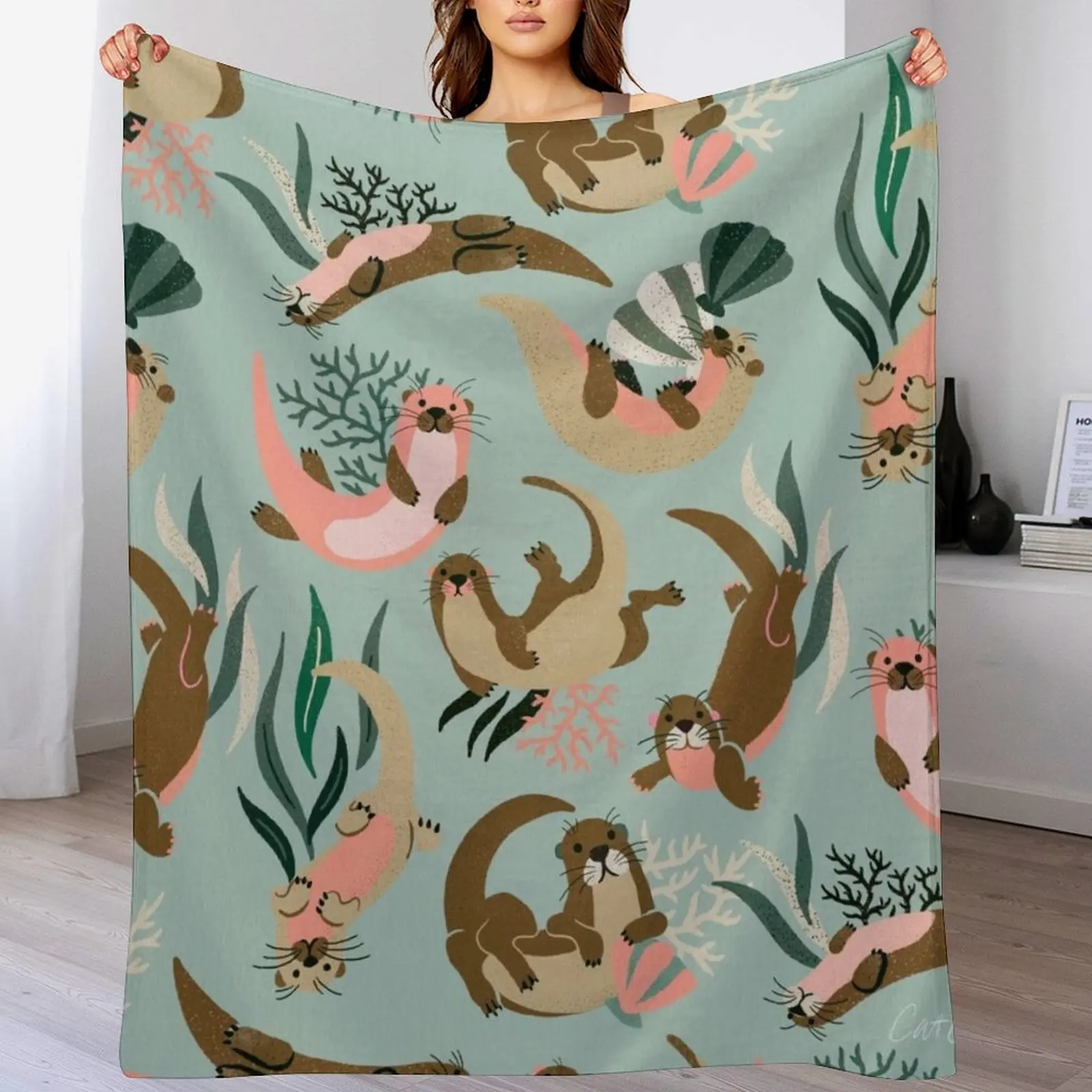 

Otter Collection - Mint Palette Throw Blanket Nap Cute Winter beds christmas decoration Blankets