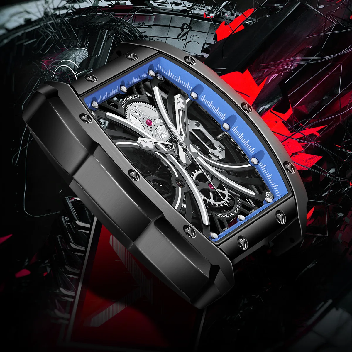 Mark Fairwhale Brand Fashion Mechanical Wristwatch For Men Silicone Strap Waterproof Luminous Automatic Tourbillon Watches Mens