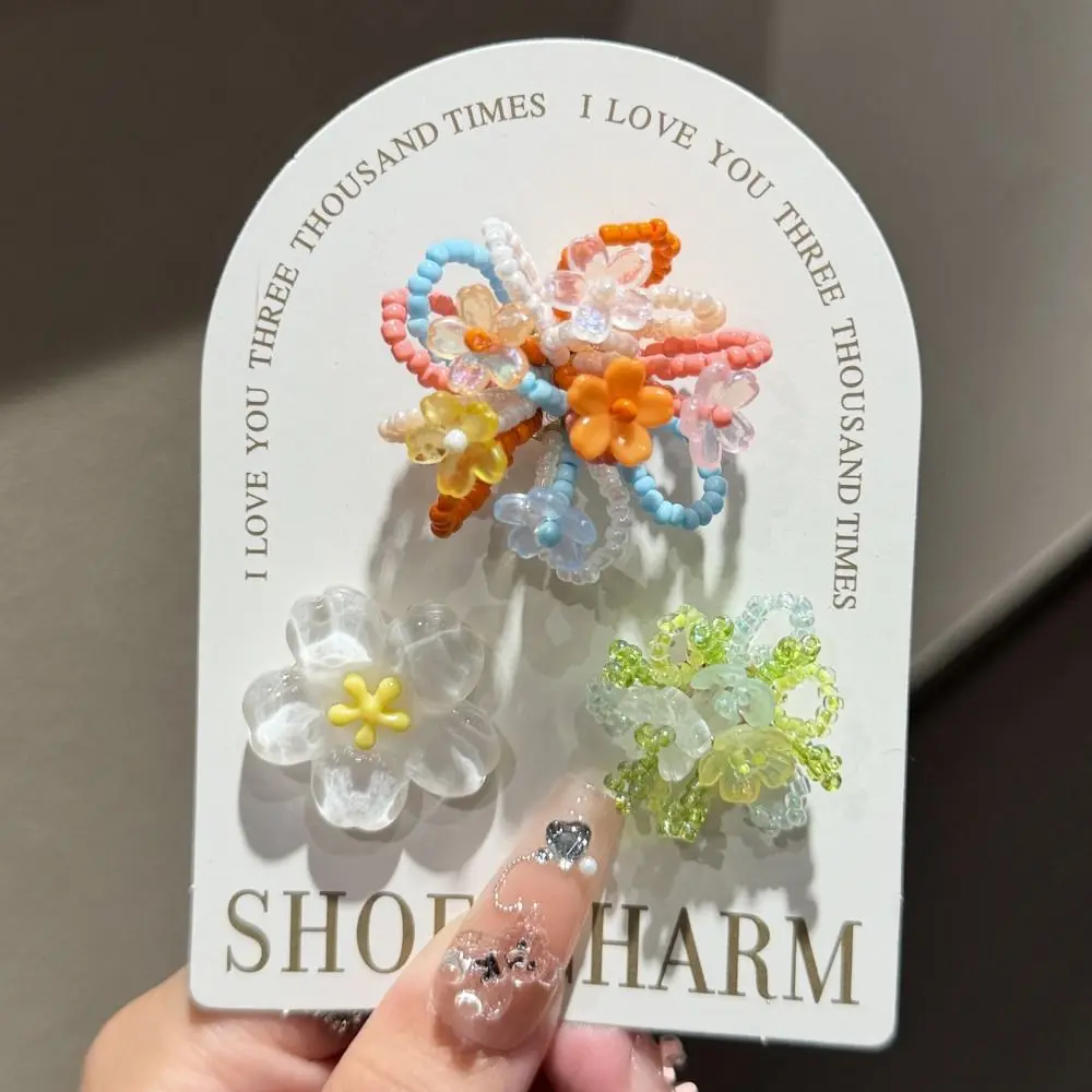 3pcs/set Flower Bead Chain Crystal Shoe Charms Sparkling Tassel Pearl Jelly Flower Charm Handmade Korean Style Jelly Shoes Charm