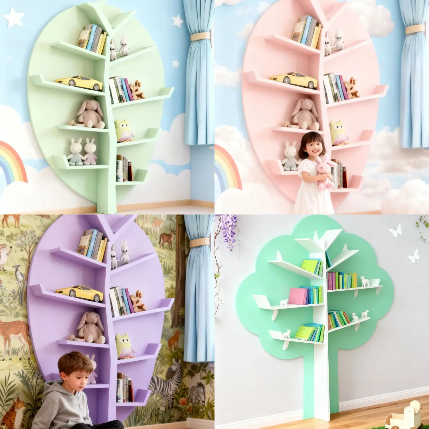 BJ Trending Bookshelf Floor Standing Wall Mounted Display Rack For Kids Students Bedroom Living Room Decor