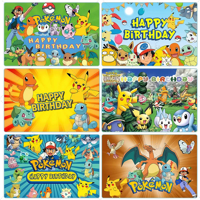 Pokemon Birthday Party Backdrops Decor Pikachu Baby Shower Kids Boys Party Baby Shower Photo Studio Supplies