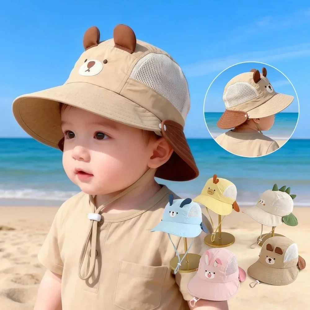 Cute Cartoon Baby Fisherman Hat Summer Mesh Breathable Bucket Hats for Toddler Kids Outdoor Casual Panama Basin Cap
