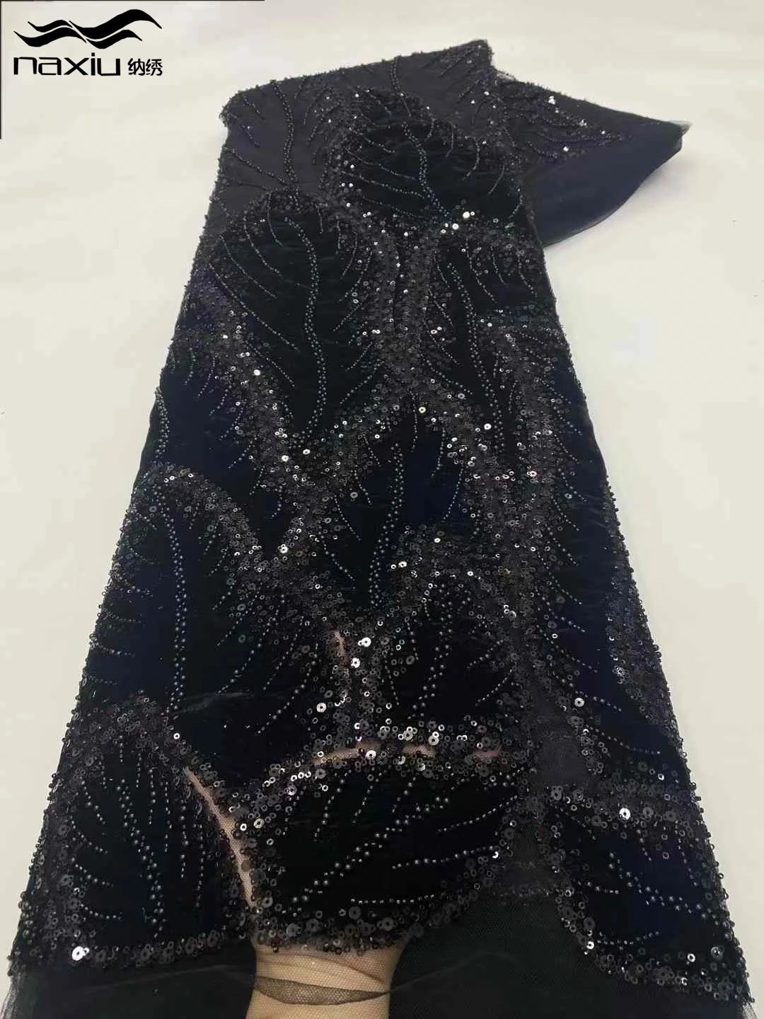 Madison Luxury African Lace Fabric 2025 High Quality Sequins Beads Lace Fabrics For Nigerian Wedding French Velvet Lace Fabric