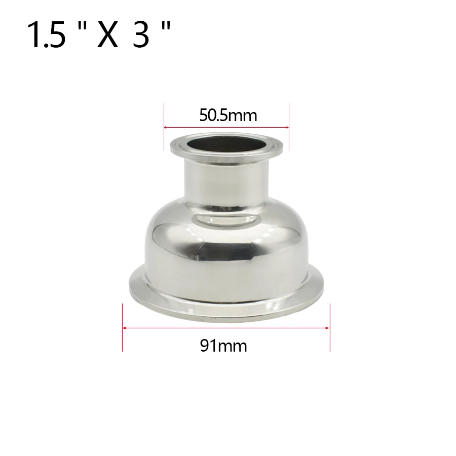 Tri-Clamp-Schüsselreduzierer aus Edelstahl 304 – halbkugelförmiger niedriger Widerstand für 50,5–115 mm (1,5–4 Zoll) Getränke-Homebrew-Fitting – Detail 3