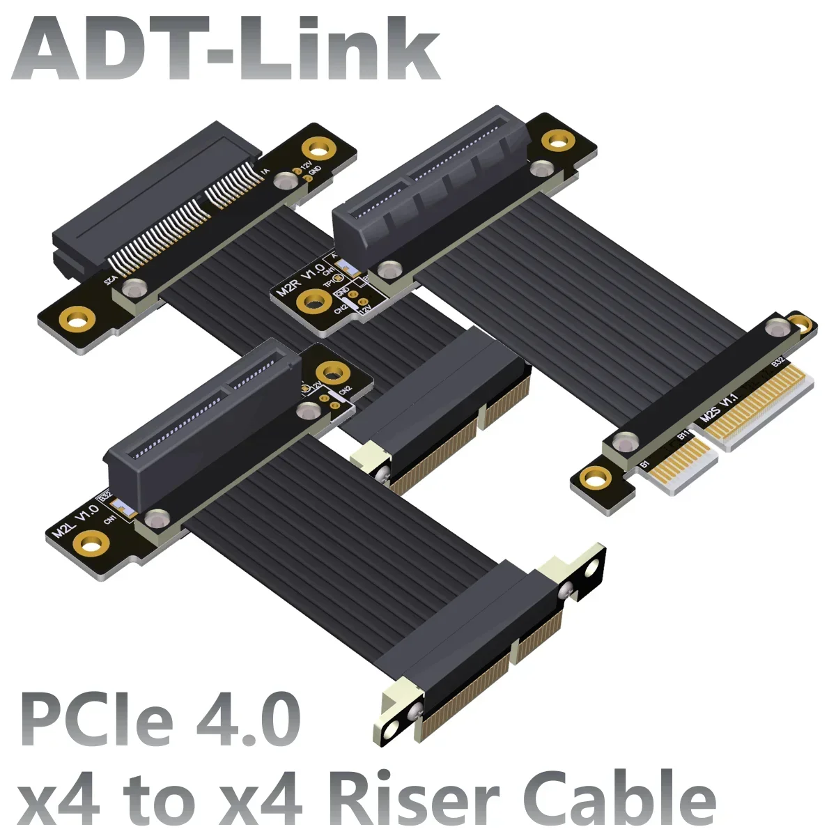 New PCI-E 4.0 X4 Riser Cable Dual 90 Angled PCIe Gen4 4X Extension Cable PCI Express Riser Card X4 Ribbon Adapter 64Gbps For GPU