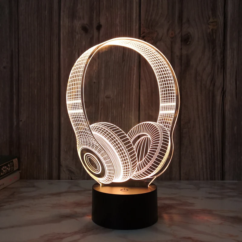 YY Creative Headset 3D Small Night Lamp USB Plug-in Atmosphere Bedside Lamp Bedroom Night