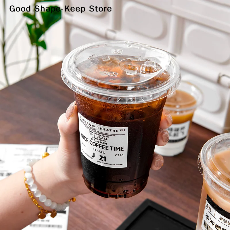 Paquete de 10 Vasos de Plástico Transparente con Tapa, Ideales para Bebidas Frías, Batidos, Jugos, Smoothies