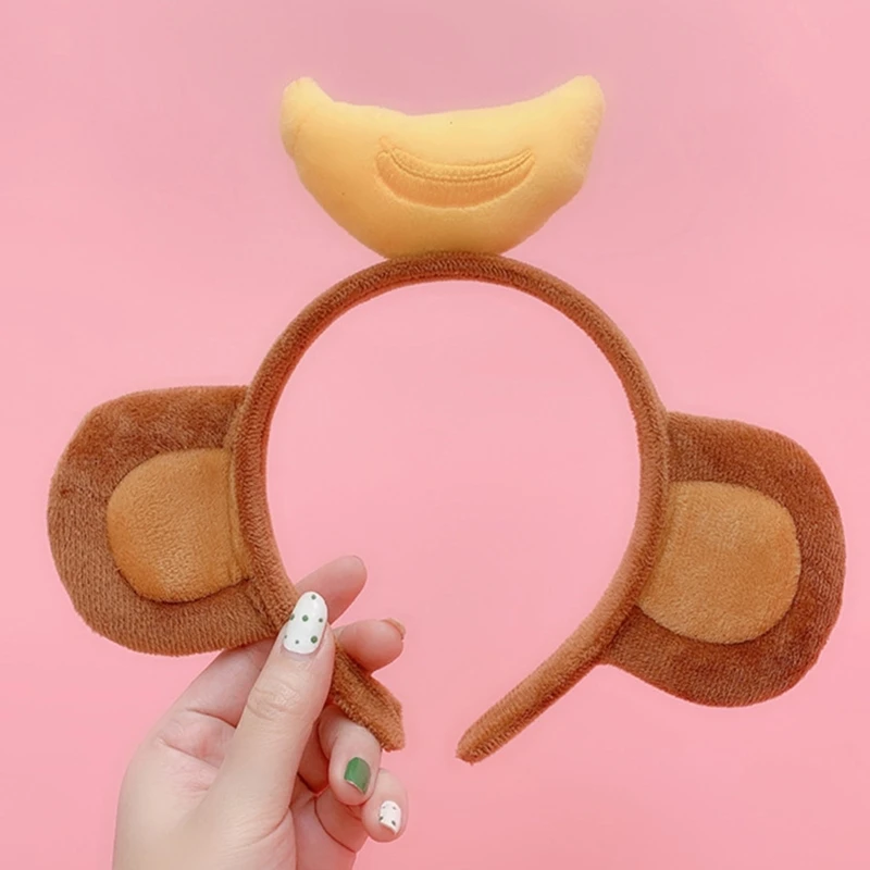 Cartoon Plush Headband Animal Pattern Monkey Ears Hairband Banana Hair Hoop Halloween Christmas Props Theme Costume F3MD