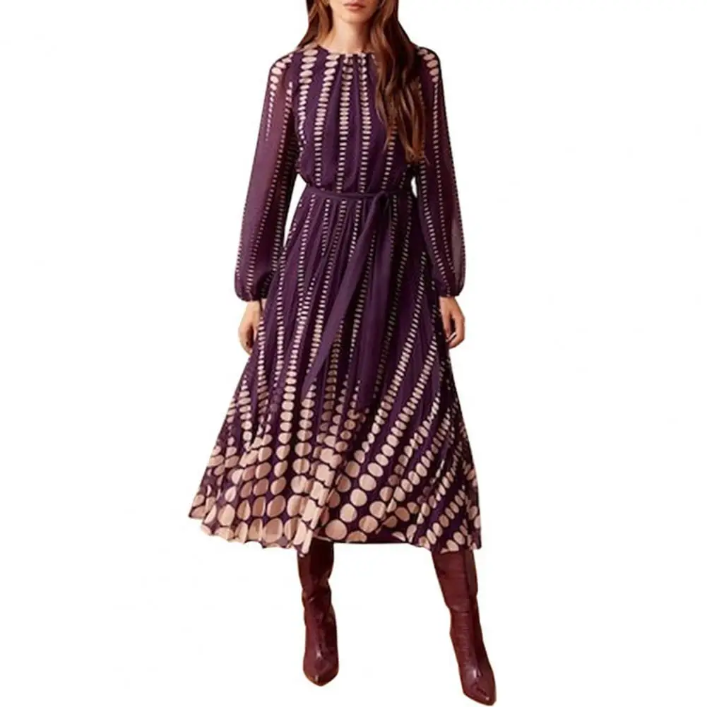 

Comfortable Lightweight Dress Chic Women's Long Sleeve Midi Dress with A-line Flowy Design for Spring Fall Casual Wear Featuring