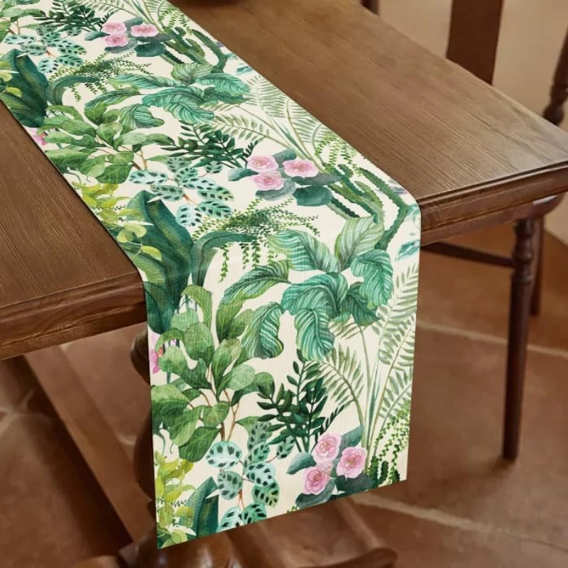 

Tropical Green Monstera Plant Flowers Spring Summer Kitchen Table Runner Home Wedding Dinner Table Decoration Accessories