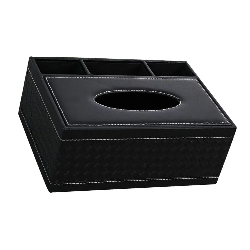 

PU Makeup Desktop Organizer Tissue Box Pencil Scissor Holder Braided Design Multifunctional for Office Home Car