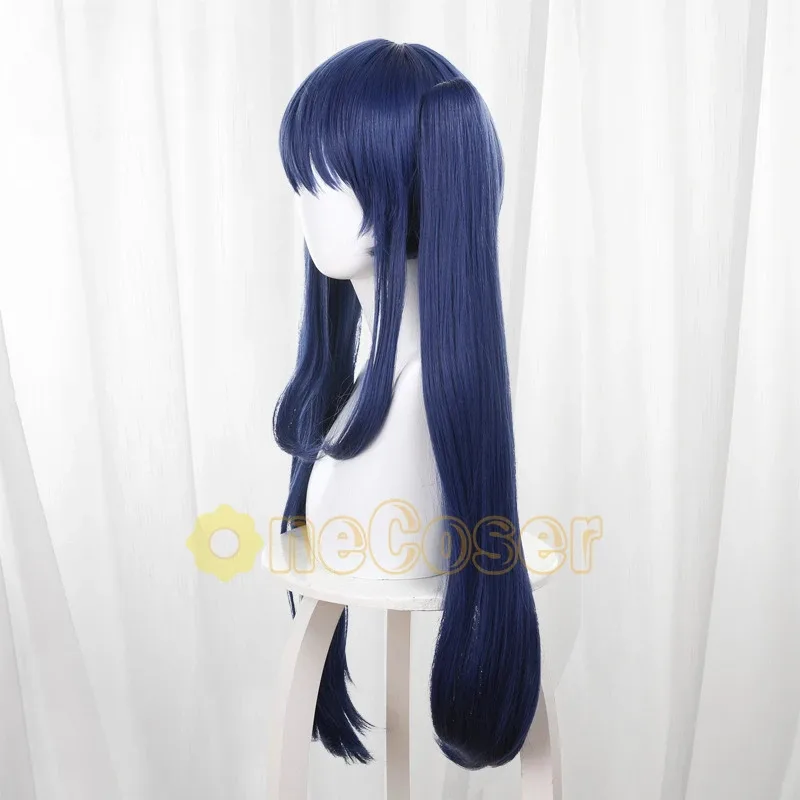 Peluca de Cosplay de Wendy Marvell, tatuaje de cola de Hada de Anime, pegatina Sky Dragon Slayer, pelo de cola de caballo azul resistente al calor + gorro de peluca