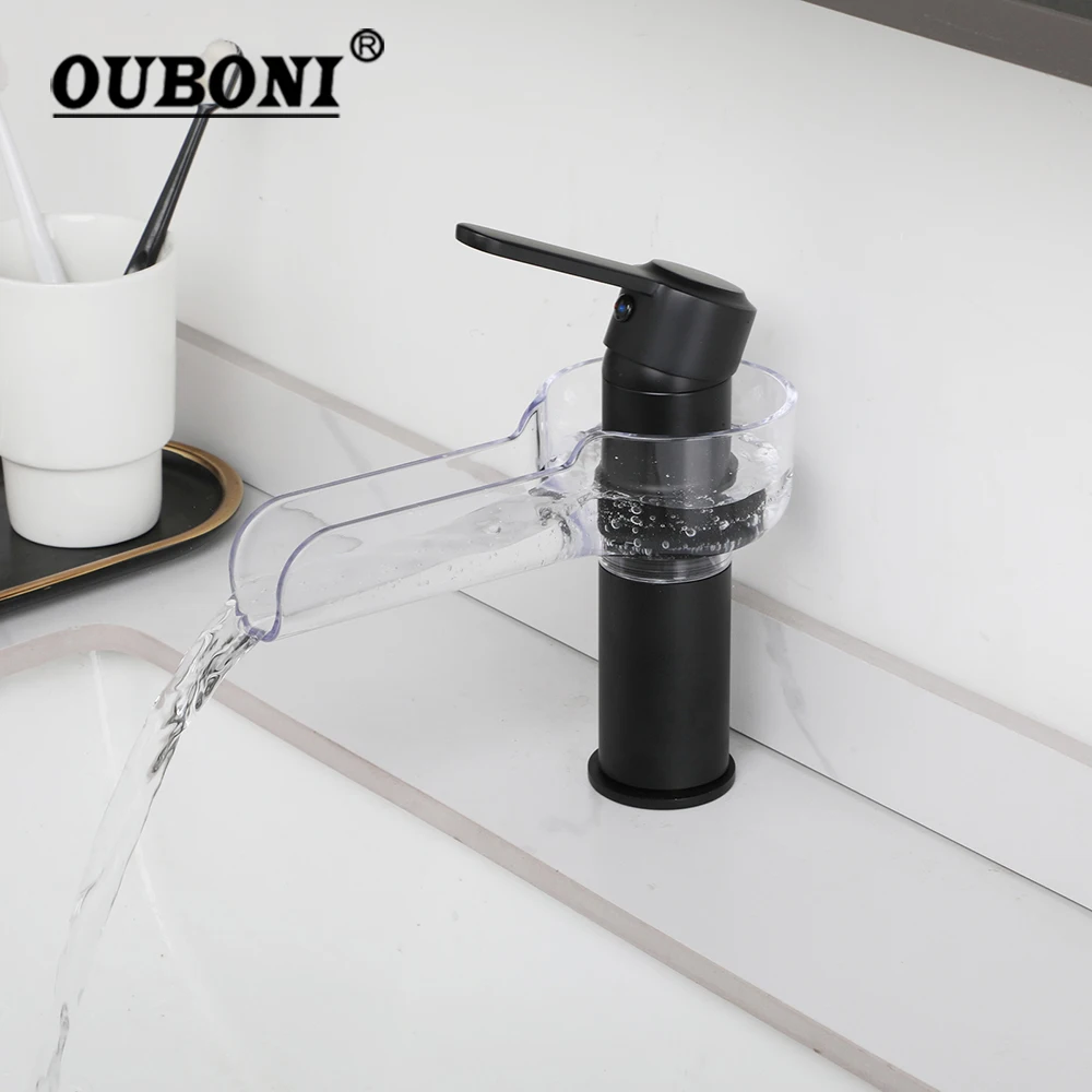 

Смеситель OUBONI для ванной комнаты, настенный кран с одной ручкой, водопад, разные стили, черный и хромированный