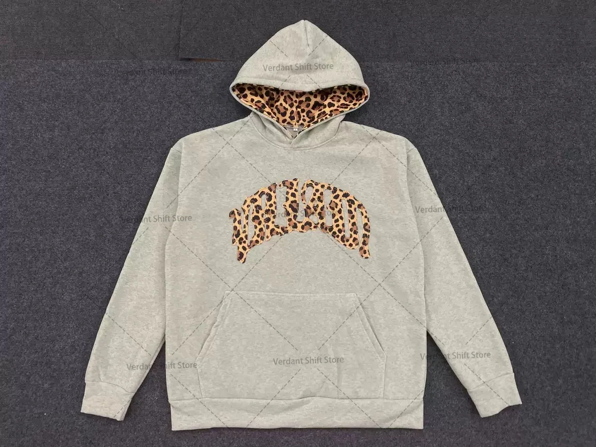 

New American hip-hop leopard print embroidered high-quality sweatshirt street retro sportswear set fashionable casual sweatshirt