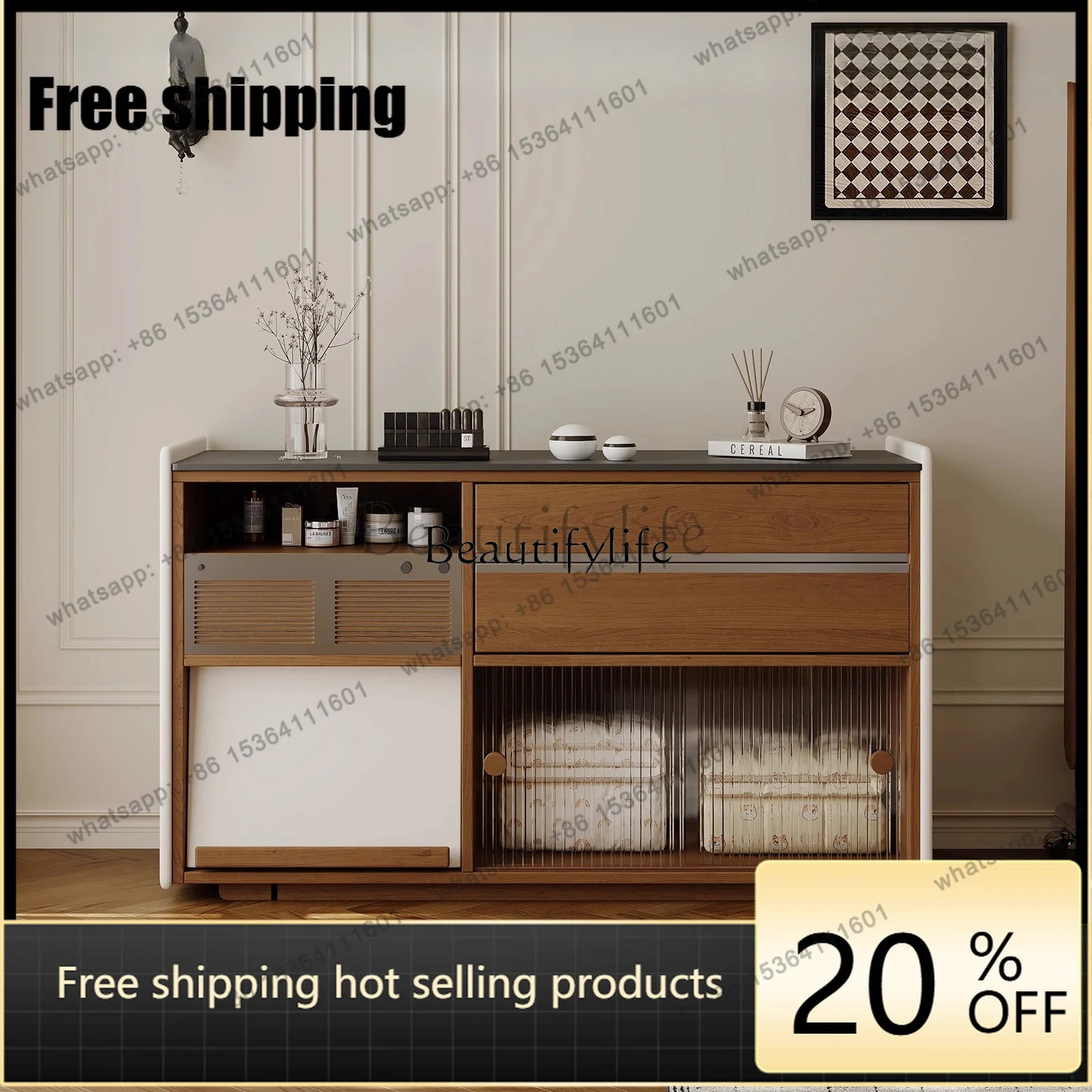 hot Factory Direct French retro cherry wood bedroom end cabinet multi-storage drawer wall low cabinet