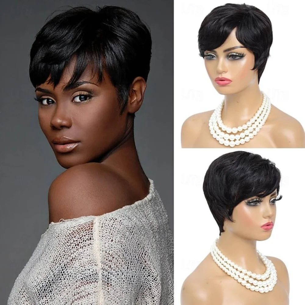 

Pixie Cut Wig Straight Wigs Short Cut Wigs Human Hair for Black Women Full Machine Made Natural Color Cheap Remy Human Hair Wig