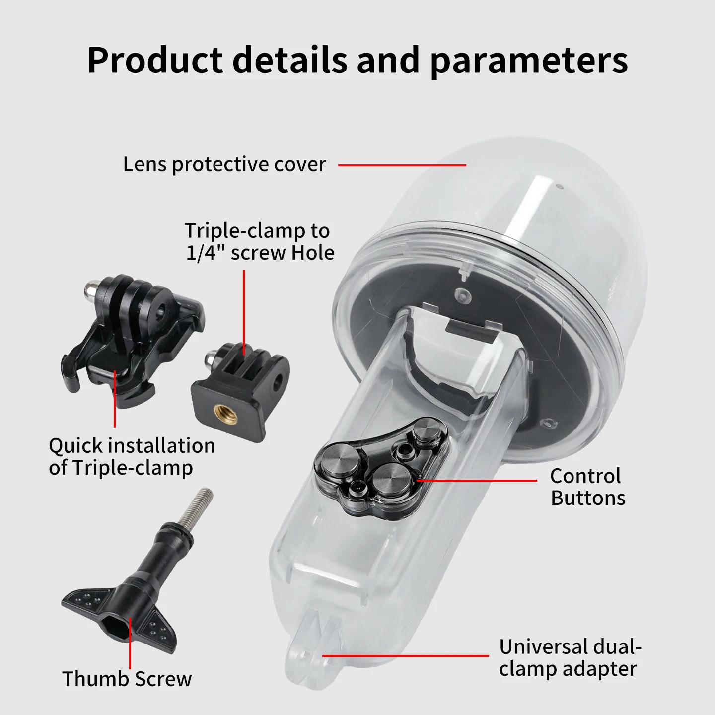 50M Wasserdichtes Gehäuse für DJI Pocket 4P Unterwasser-Tauchgehäuse Tiefsee-Tauchbox Schutzabdeckung mit 1/4 Zoll Schraubmontage – Detail 13