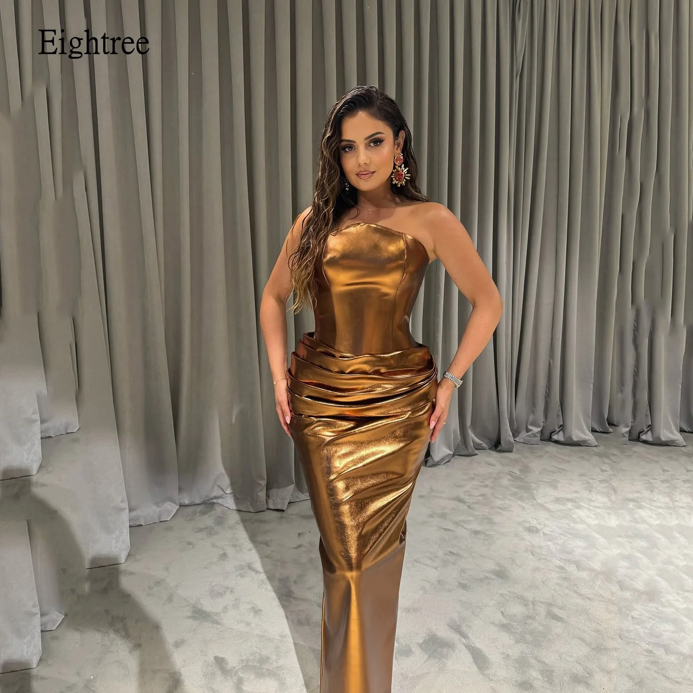 

Eightree Sexy Shiny Mermaid Prom Gowns Strapless Formal Party Gown Backless Long Evening Dress vestidos de fiesta Customized