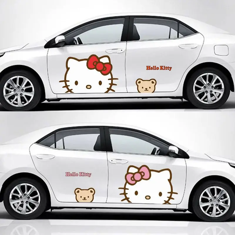 Sanurgente-Autocollants de décoration de voiture Anime Hello Kitty, autocollants de porte de voiture, couverture de style de voiture, eau verte, mignon, Kawaii