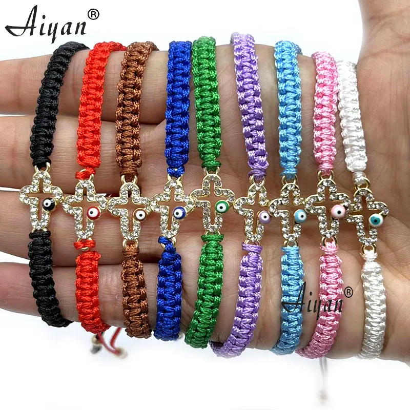 12Pieces Religions Cross With  Eyes  Hand-Woven  Bracelet  For  Men  And Women  To  Given As Gifts  Or  For  Prayer  Many Colors