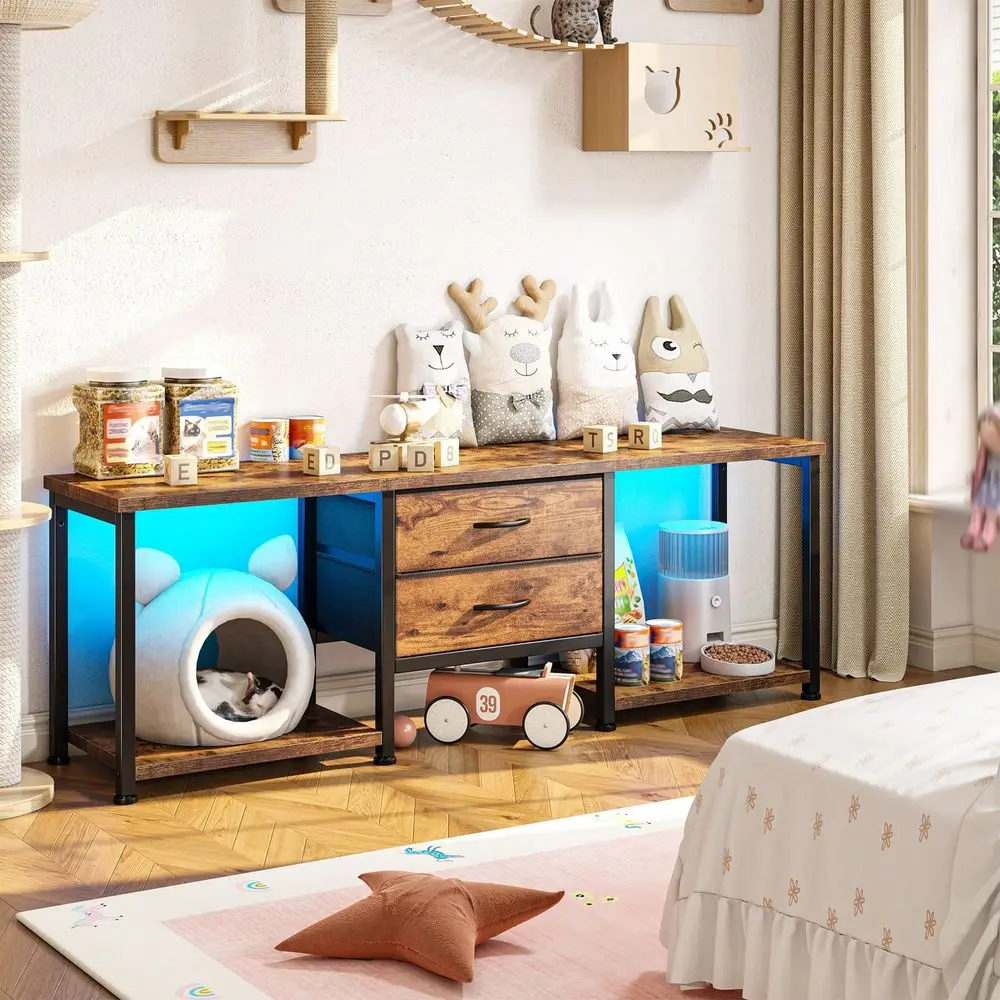 

LED TV Stand With 2 Fabric Drawers 2 Open Storage Shelves, TV Console MultiFunctional Storage Cabinet For Living Room, Easy To