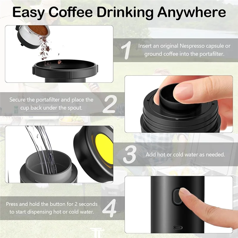 

X11A Wireless Electric Portable Espresso Coffee Machine Camping Coffee Maker 3-In-1 Capsule Powder Travels White