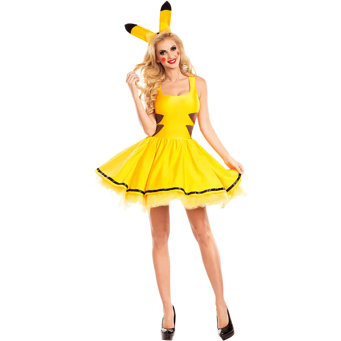 

Halloween Disguise Anime Cosplay Anime Cosplay Pikachu Sleeveless Dress with Headband Carnival Party Women's Clothing Sexy Dress
