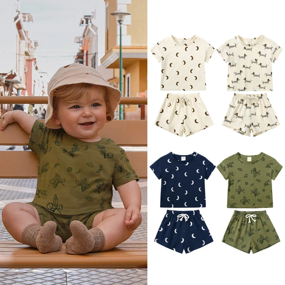 

Комплект одежды в хлопковую полоску для новорожденных мальчиков и девочек, комплект летней одежды из двух предметов от 0 до 3 лет, топ с короткими рукавами и шорты для детей