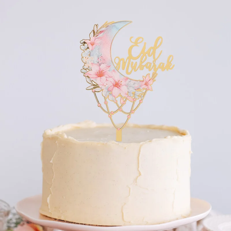 Eid Mubarak Acrylic Cake Topper Moon Flower Cake DIY Decoration 2026 Islamic Muslim Ramadan Party Supplies Eid Gift Baking Tools