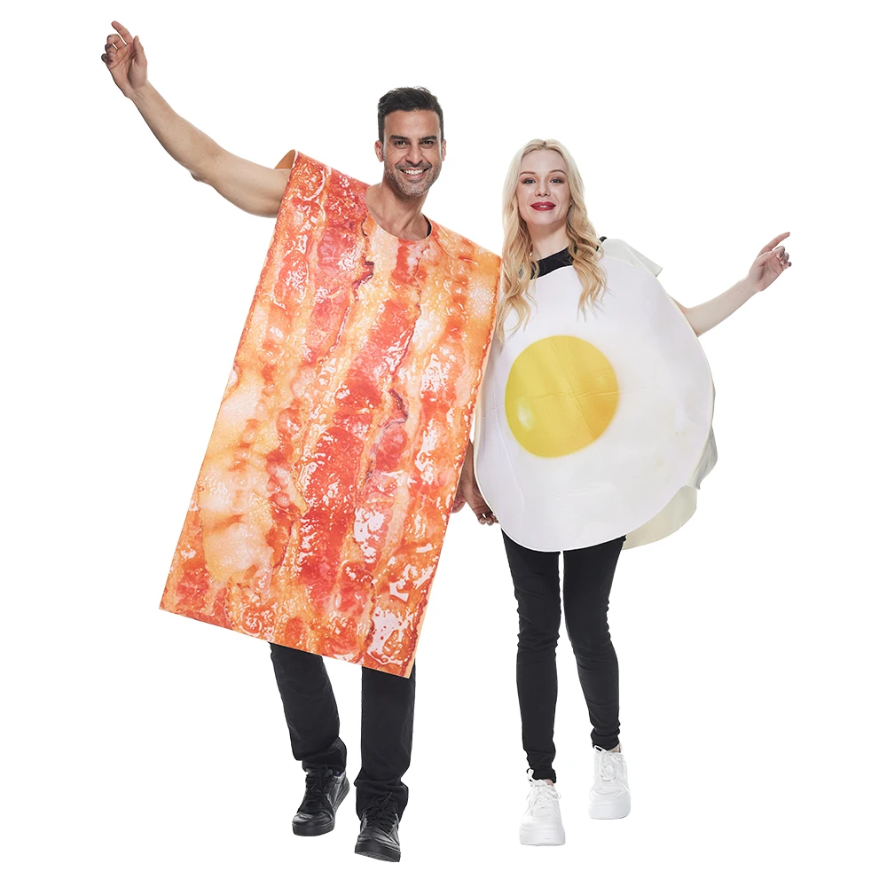 Adult Bacon and Sunny Eggs Breakfast Halloween Costumes Funny Food Couple Outfits Carnival Easter Purim Fancy Dress