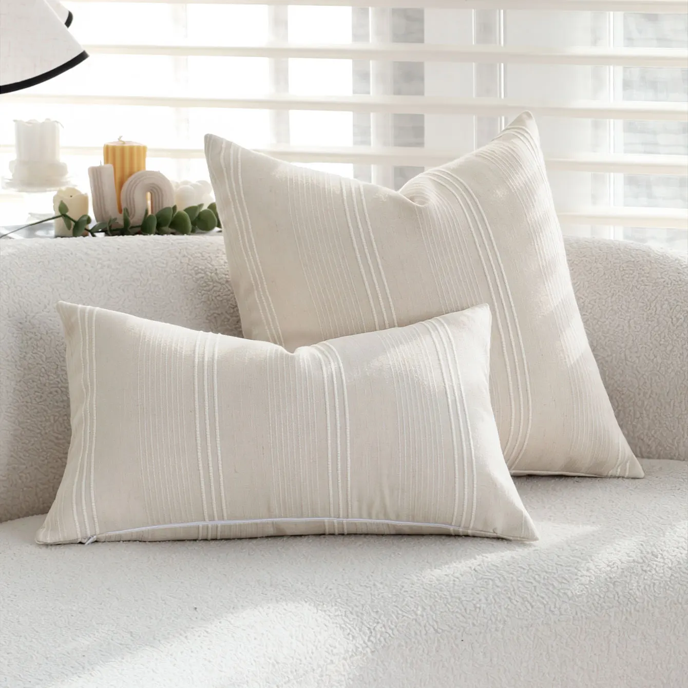 1pc Minimalist Striped Jacquard Throw Pillow Cover Neutral Beige Linen Blend Cushion Case 30x50 45x45cm Nordic Home Decor Sofa