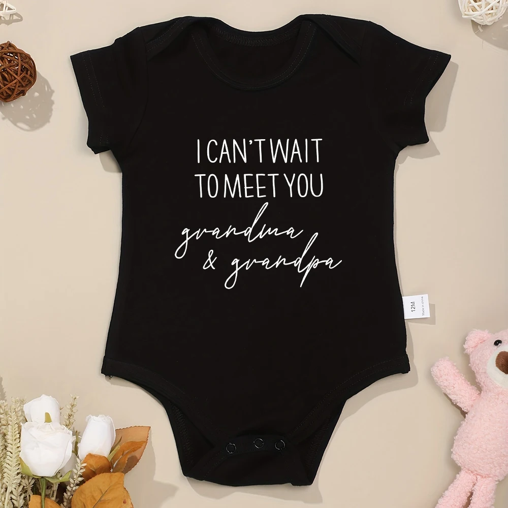 I Can\'t Wait To Meet You Grandma & Grandpa Newborn Baby Boy Girl Clothes Pregnancy Announcement Cotton Infant Onesie Fine Gift