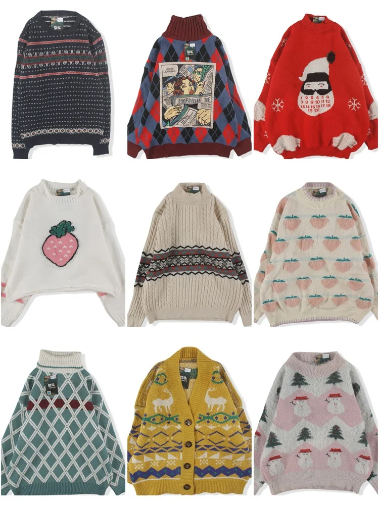 

Vintage Loose ex Wool Sweater Pattern Color Blo Fair Isle Knitwear for Autumn And Winter Men Women Casual Commute S...