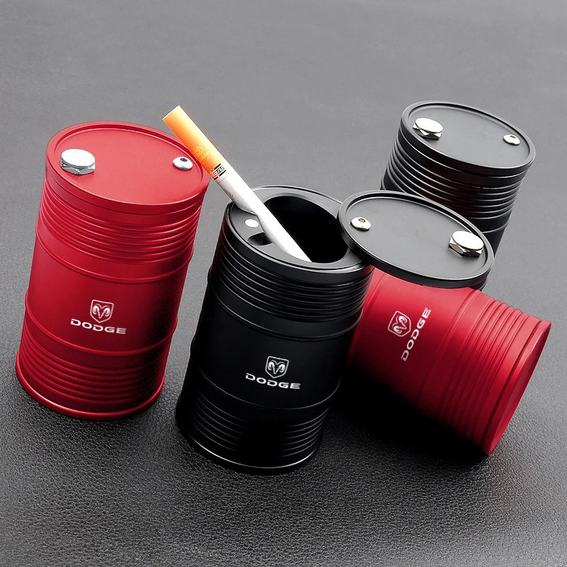 طبلة زيت التصميم منفضة سجائر السيارة الألومنيوم السجائر بعقب صندوق تخزين ل دودج تشالينجر شاحن رحلة رام دورانجو SRT دارت شيطان