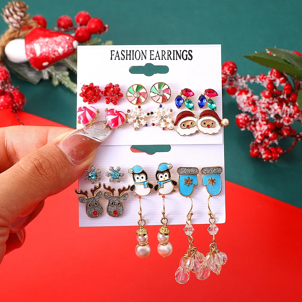 6 Pair Christmas Earrings Cute Elk Santa Claus Snowflake Christmas Stud Earrings Set For Women Girls Christmas Gifts Jewelry