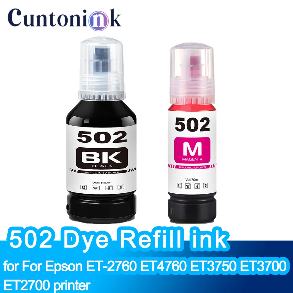 

502 Dye Refill ink Premium quality Dye Ink for All Deskjet Printers for Epson ET-2760 ET4760 ET3750 ET3700 ET2700 printer